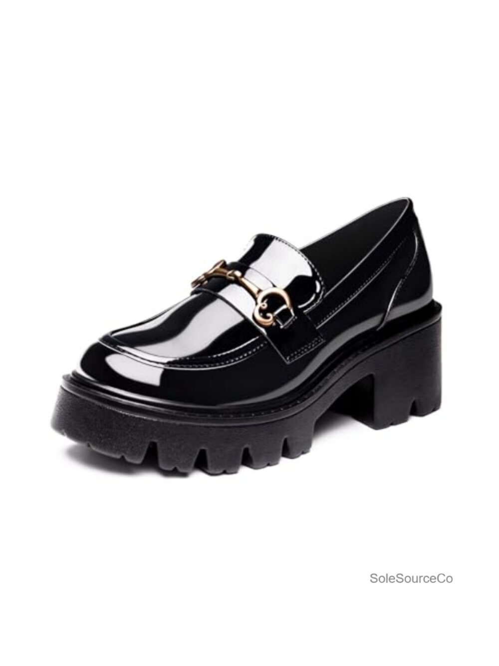 Black Platform Loafers for Women, Chunky Heel Dress Shoes for Work